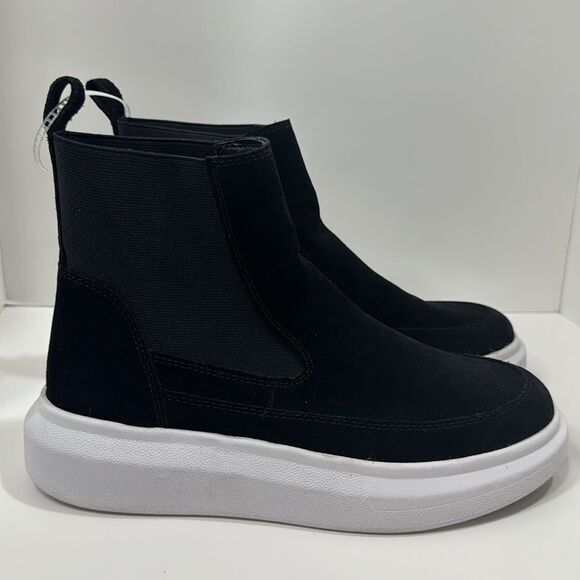 Nurture Anna High Top Sneakers Suede Slip On Booties Black Platform Comfort - Picture 3 of 13